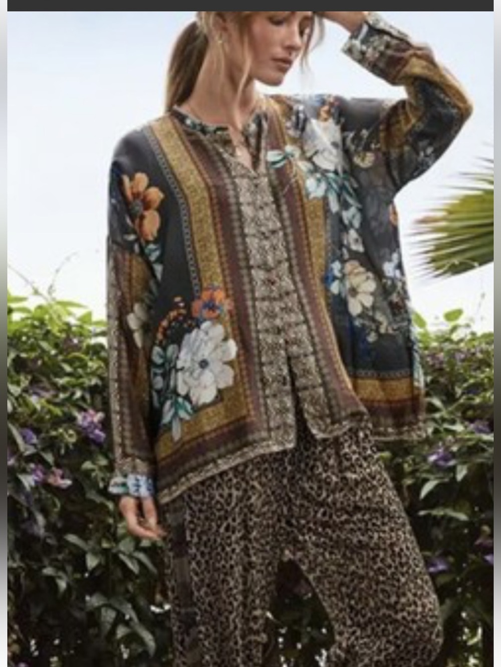 Johnny Was Golden Raquel Button Down Printed Silk Button Down Medium - Picture 3 of 8